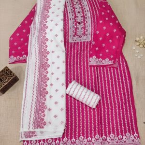 প্রিমিয়াম দিল্লি বুটিক থ্রি পিস (পিংক) - Premium Delhi Boutiques Three Piece (Pink)